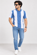 Men's Premium Micro Dot Knit Polo Shirt – Blue & White Textured Polo