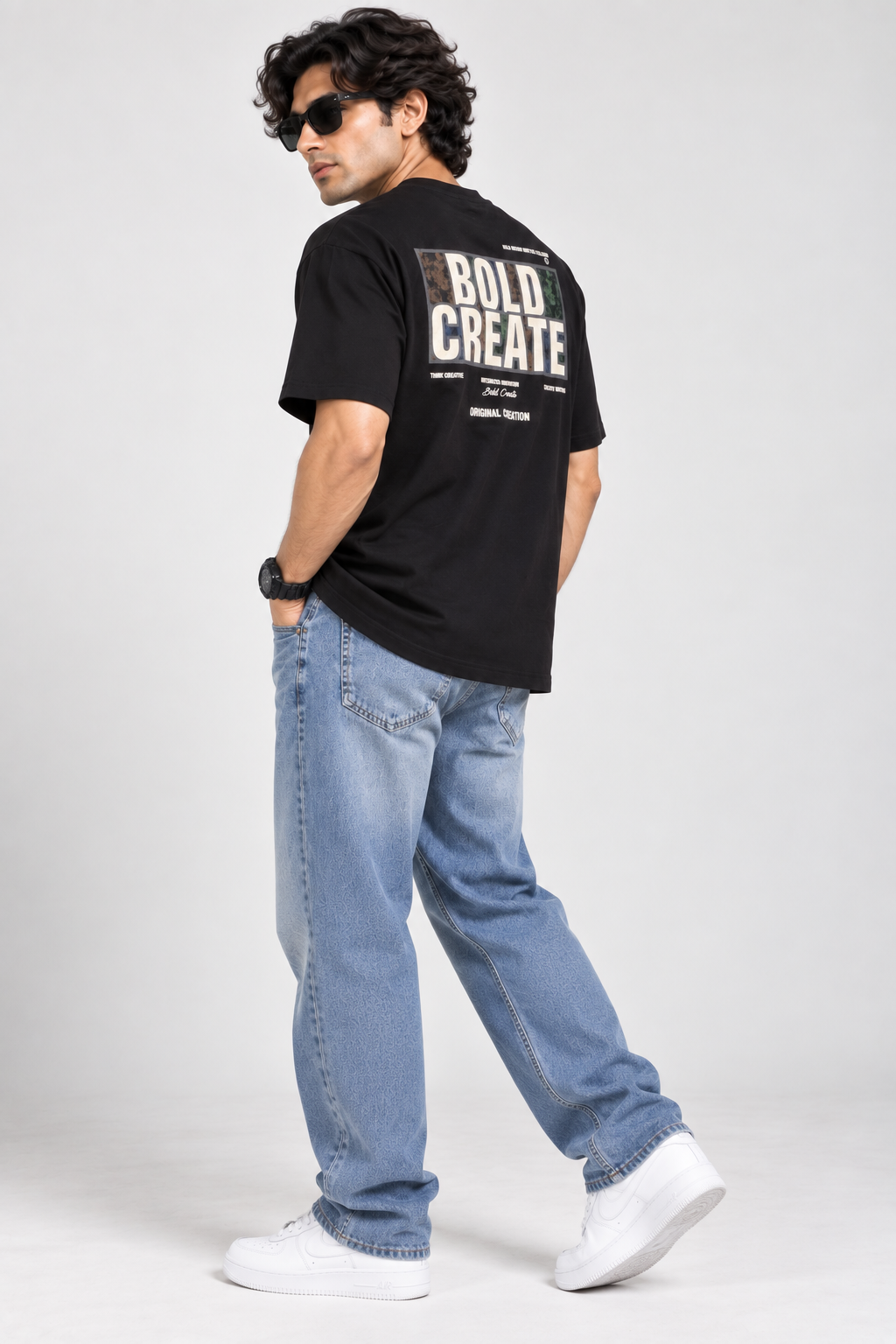 HILLDORF Men's Black Loose Fit Printed T-Shirt – Back Print