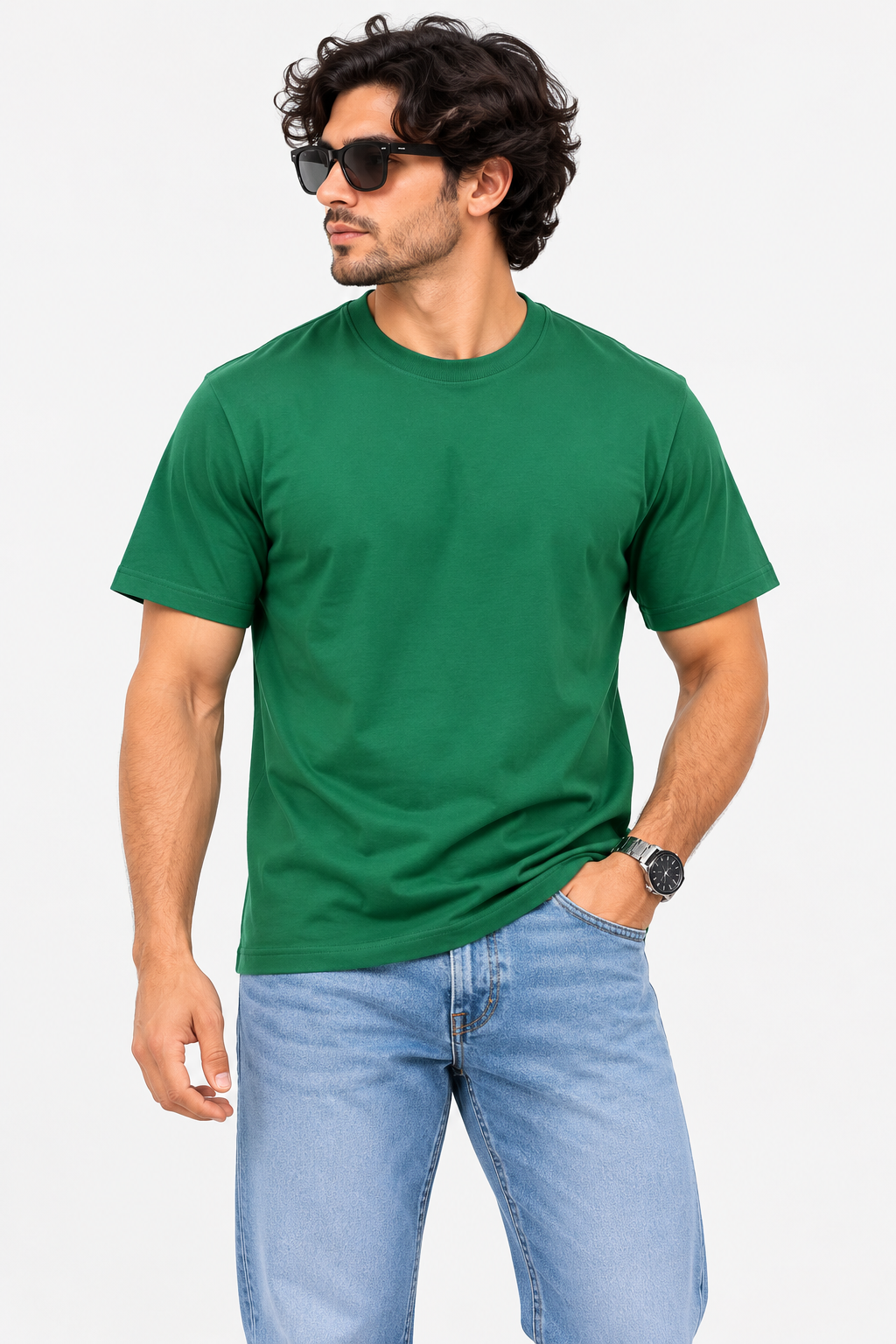 Men's Dark Green Oversized 100% Cotton Solid T-Shirt