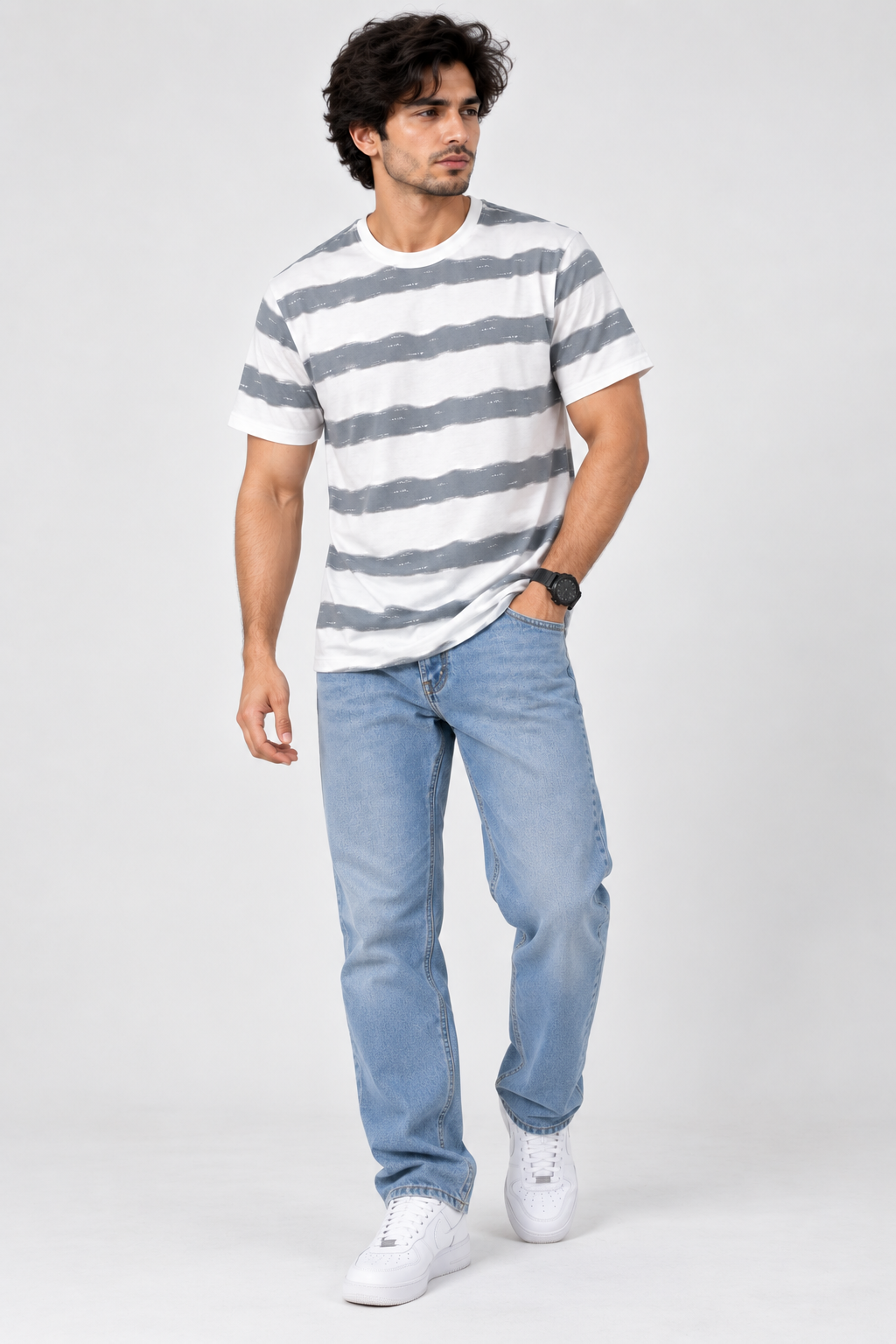 HILLDORF white grey striped t-shirt full body