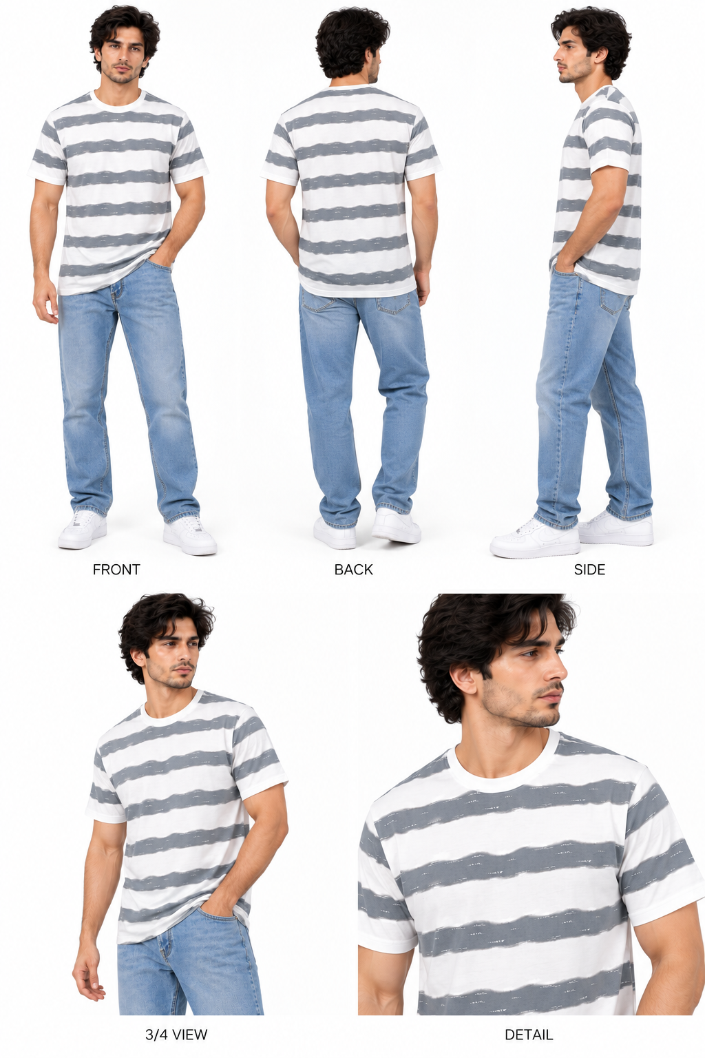 HILLDORF white grey striped t-shirt front back side and detail