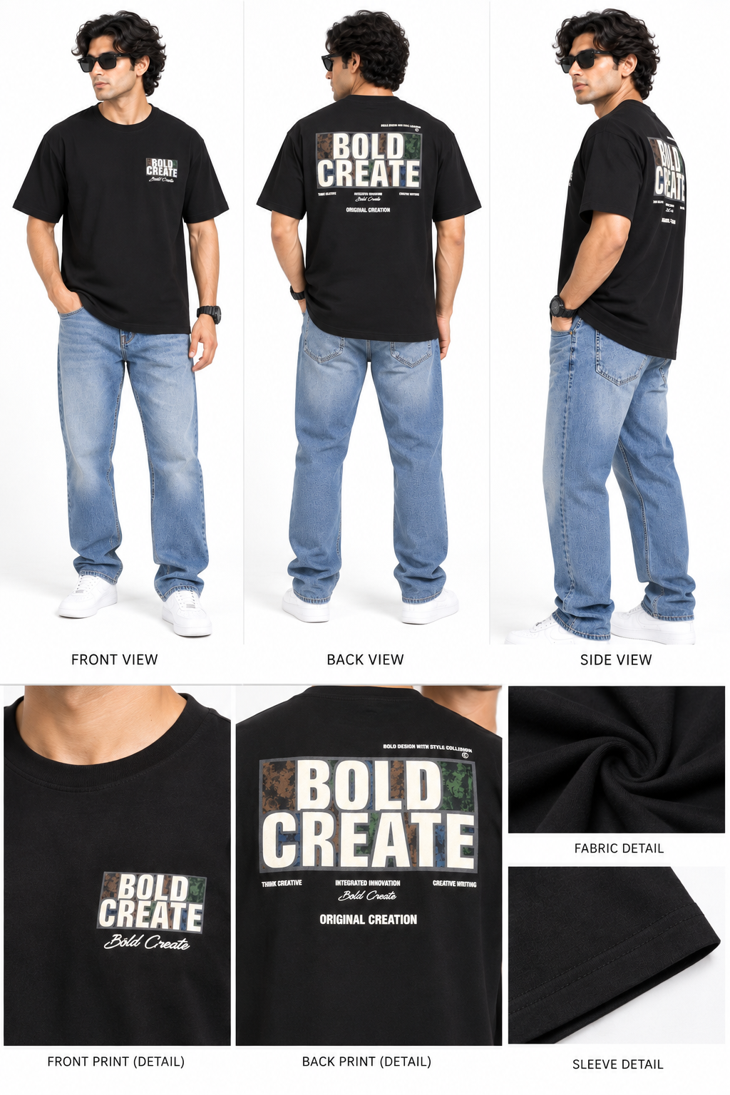 HILLDORF Men's Black Loose Fit Printed T-Shirt – Back Print