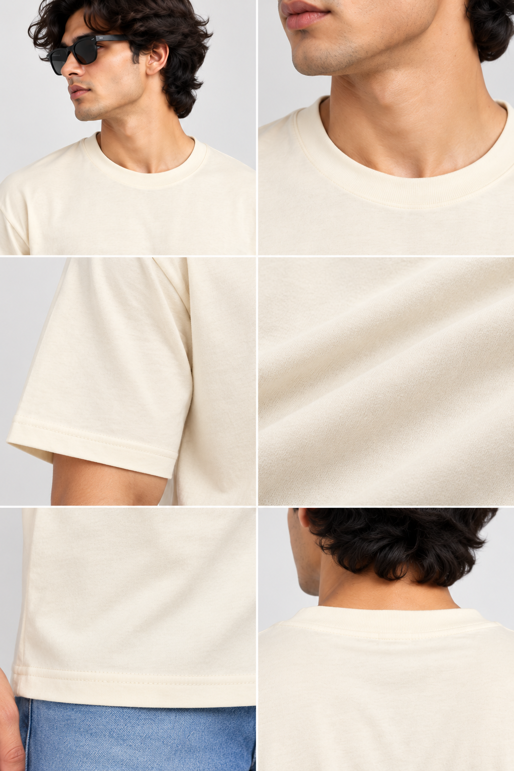 HILLDORF men's cream t-shirt fabric and neckline detail
