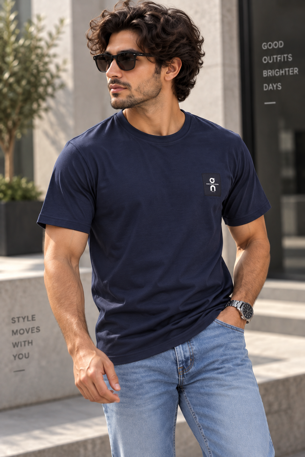 Run On Clouds Graphic T-Shirt – Navy Blue
