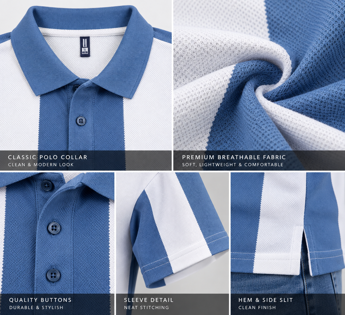 Men's Premium Micro Dot Knit Polo Shirt – Blue & White Textured Polo