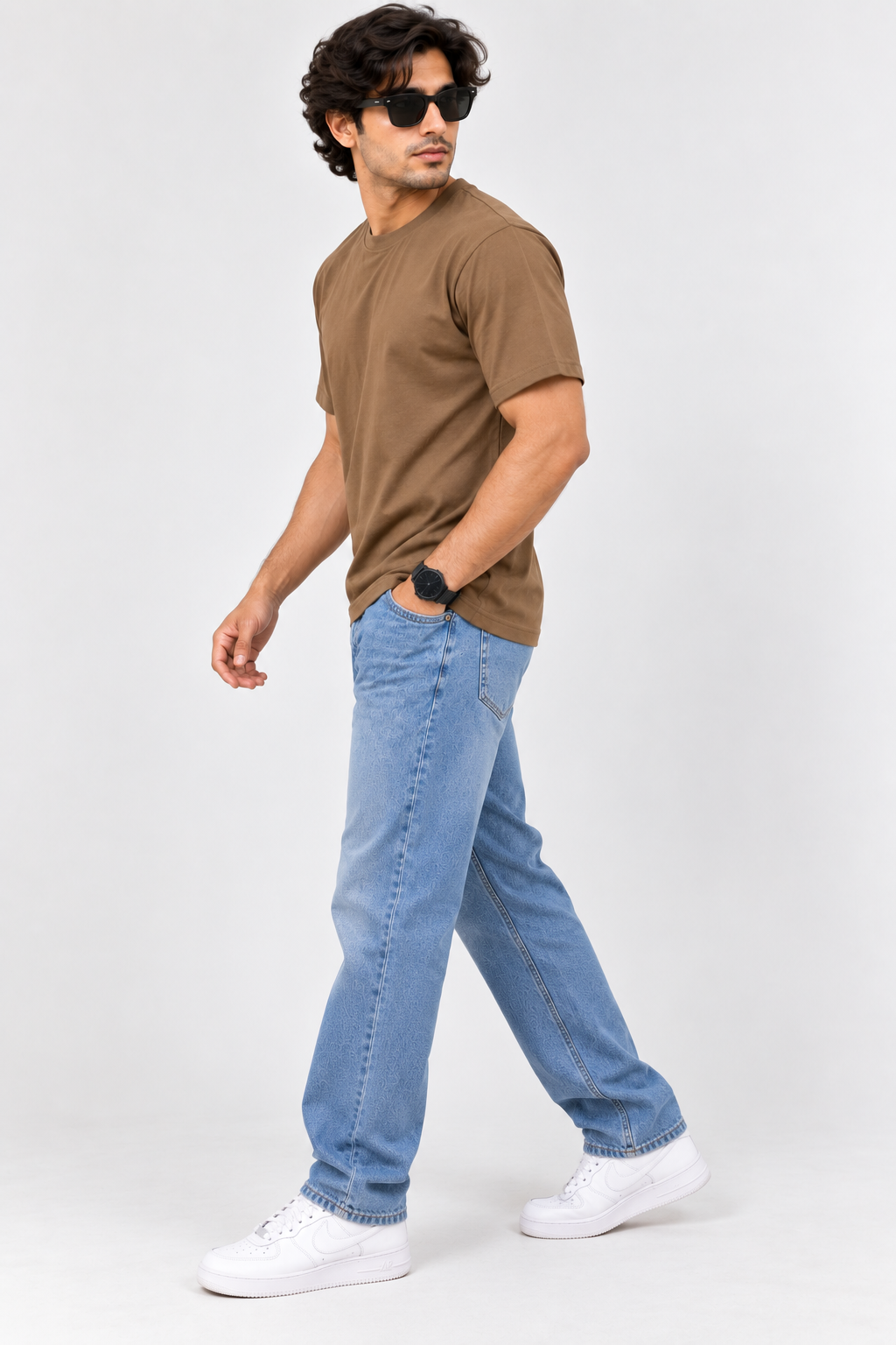 HILLDORF men's dark brown plain cotton t-shirt side view