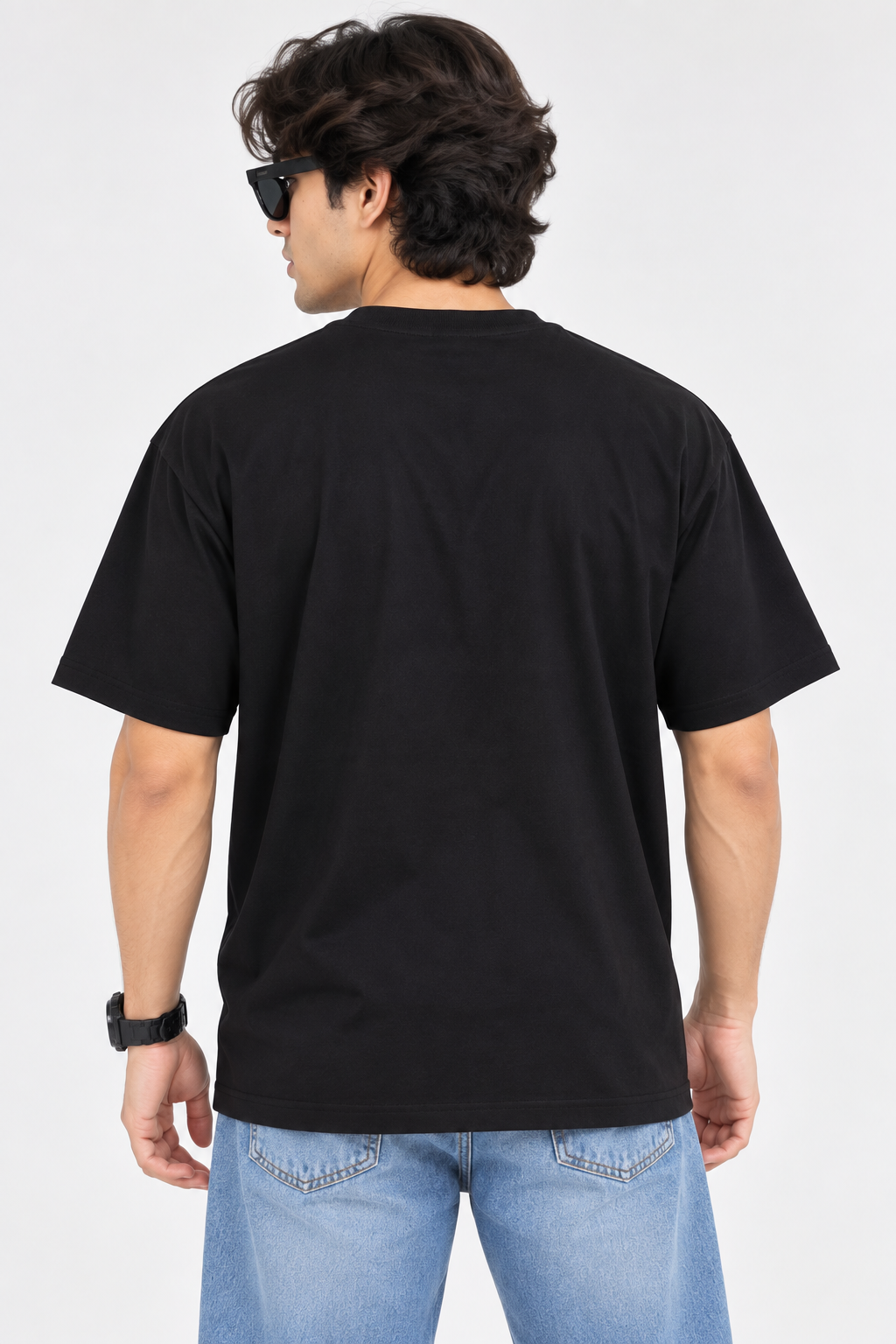HILLDORF black plain 100% cotton T-shirt back view