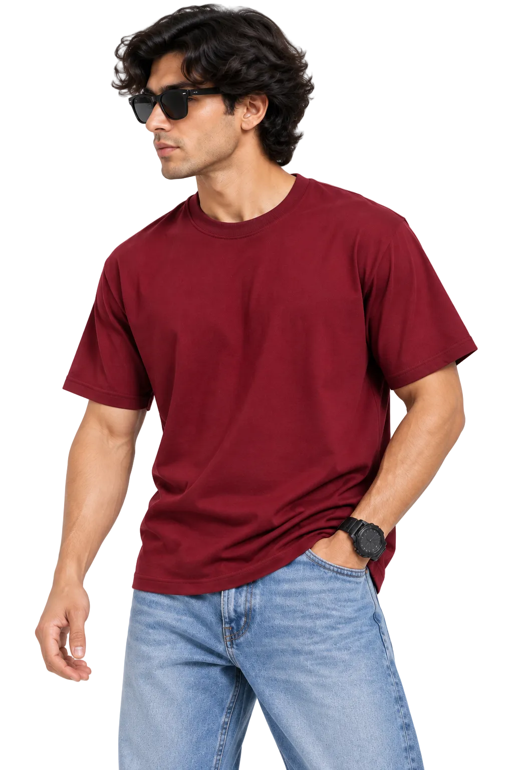 Men's Red Oversized 100% Cotton Solid T-Shirt
