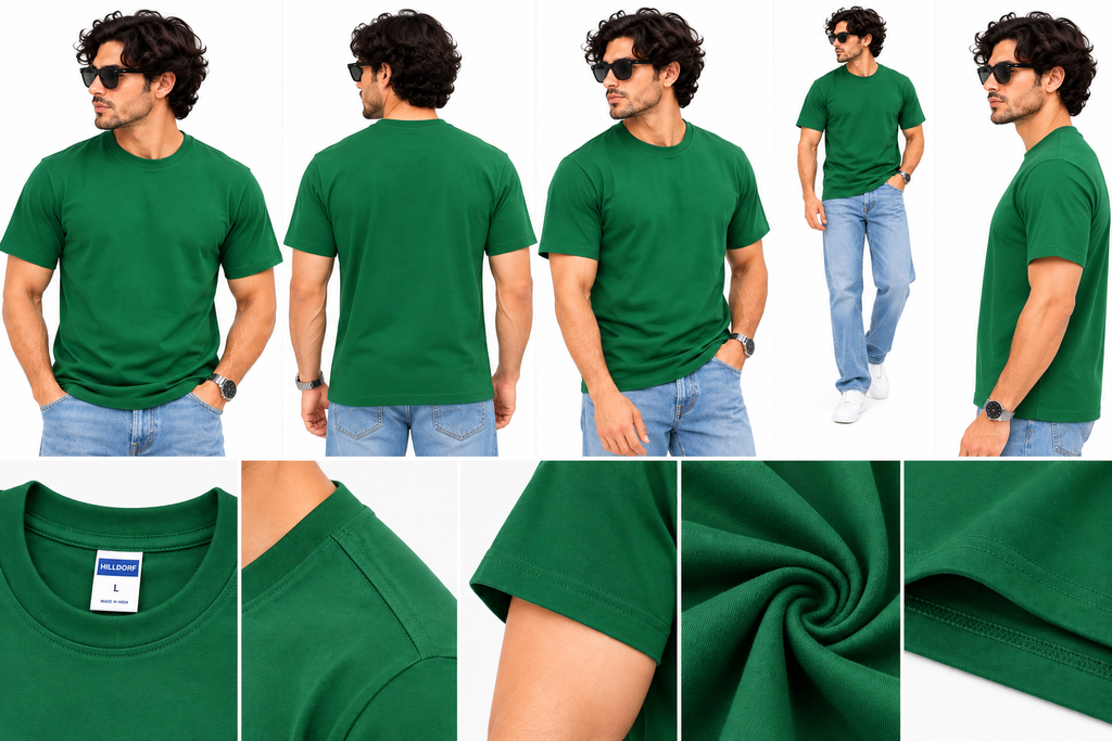 Men's Dark Green Oversized 100% Cotton Solid T-Shirt