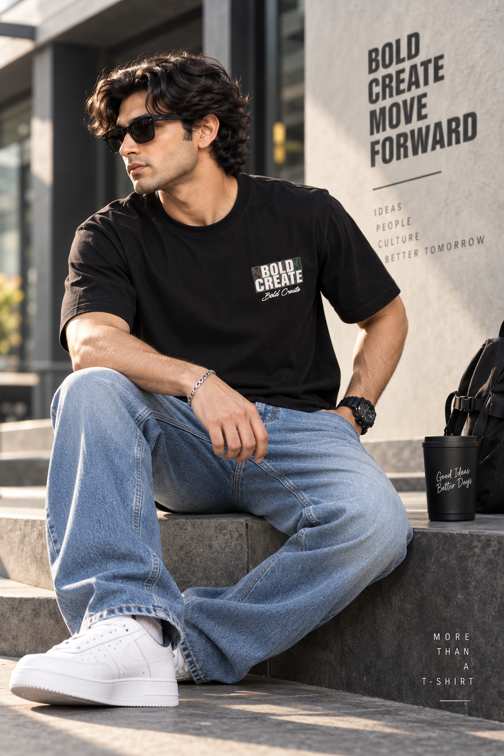 HILLDORF Men's Black Loose Fit Printed T-Shirt – Back Print