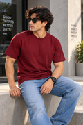 Men's Red Oversized 100% Cotton Solid T-Shirt