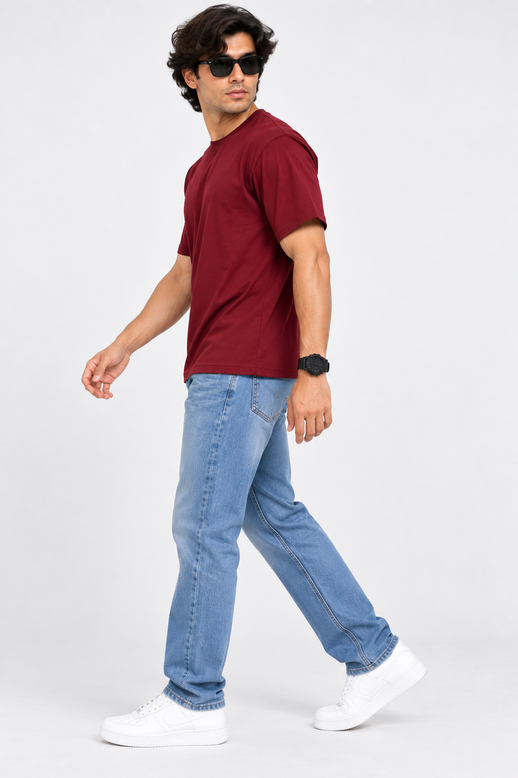 Men's Red Oversized 100% Cotton Solid T-Shirt
