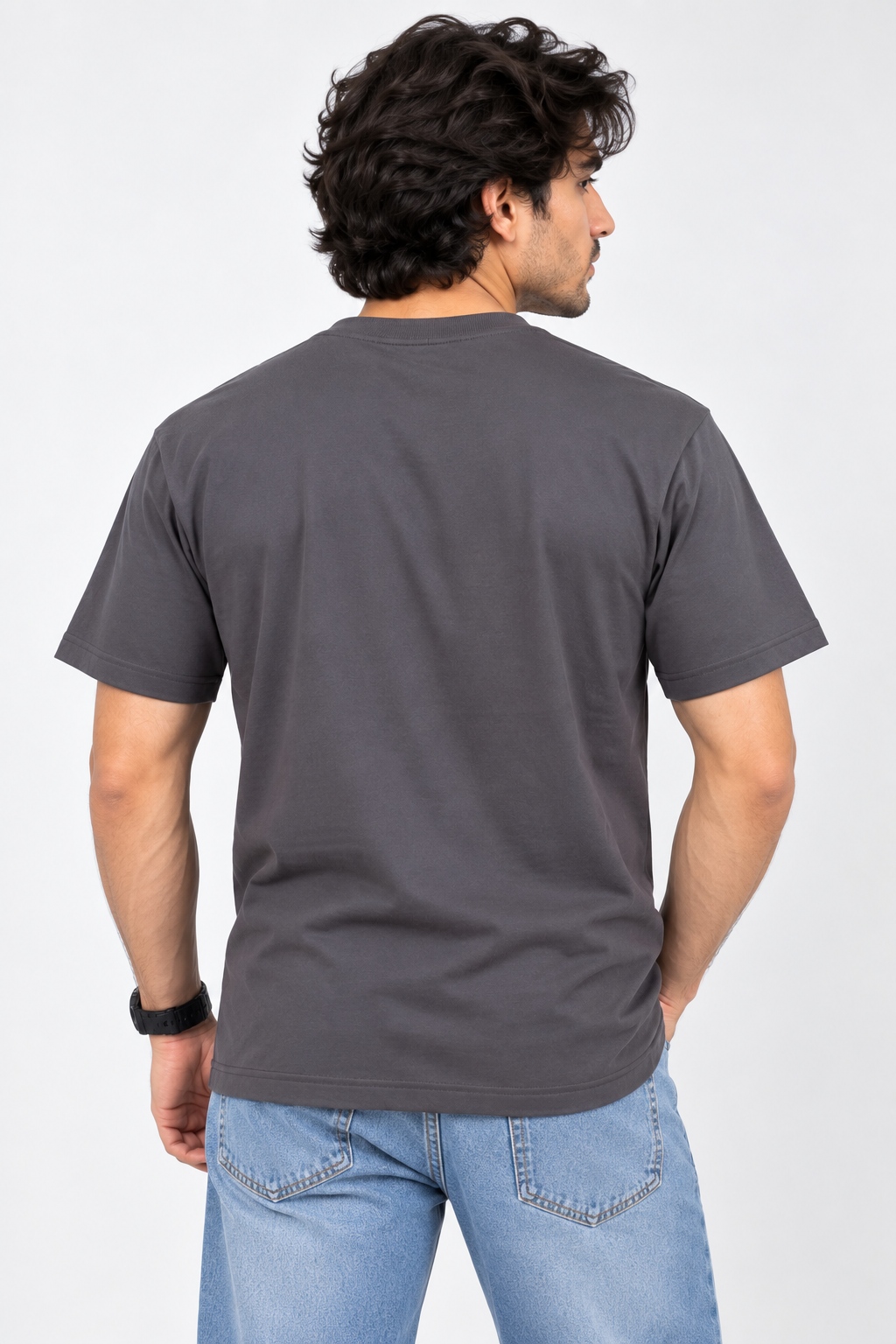 Men's Dark Grey Oversized 100% Cotton Solid T-Shirt