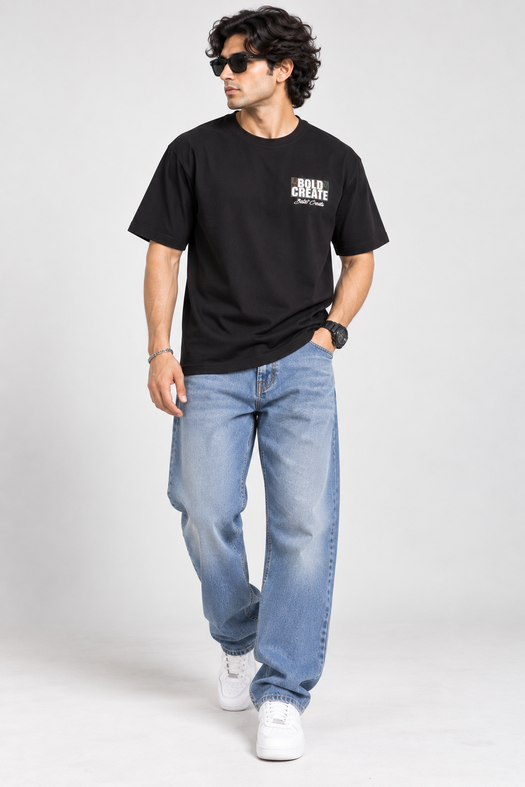 HILLDORF Men's Black Loose Fit Printed T-Shirt – Back Print
