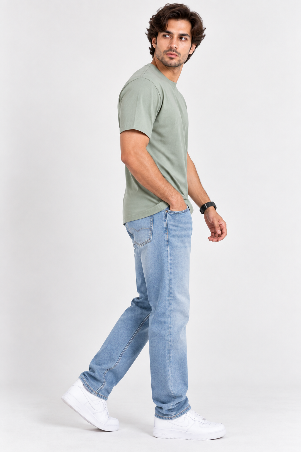 HILLDORF olive green plain cotton t-shirt side view