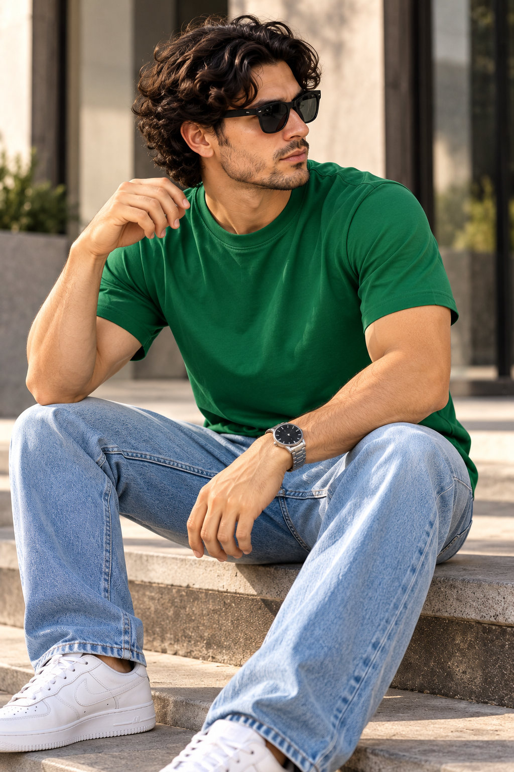 Men's Dark Green Oversized 100% Cotton Solid T-Shirt