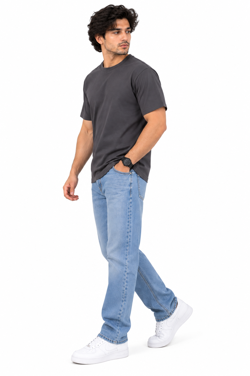 Men's Dark Grey Oversized 100% Cotton Solid T-Shirt