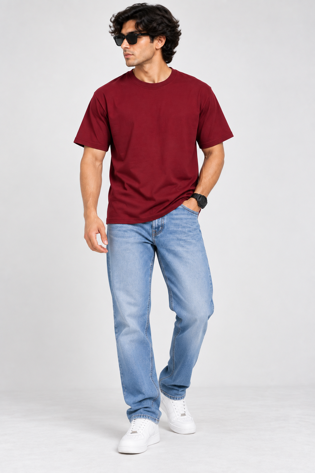 Men's Red Oversized 100% Cotton Solid T-Shirt