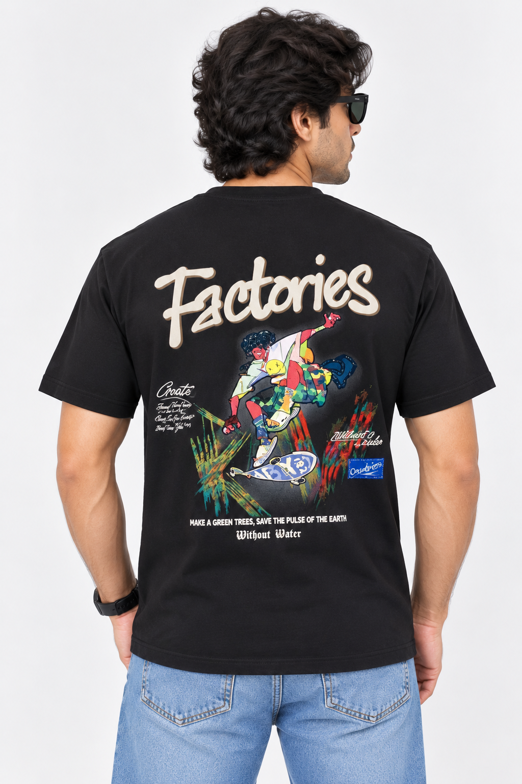 HILLDORF men's black graphic printed T-shirt back studio