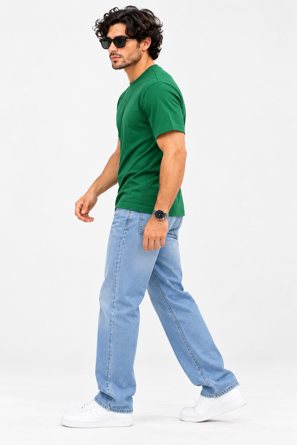 Men's Dark Green Oversized 100% Cotton Solid T-Shirt