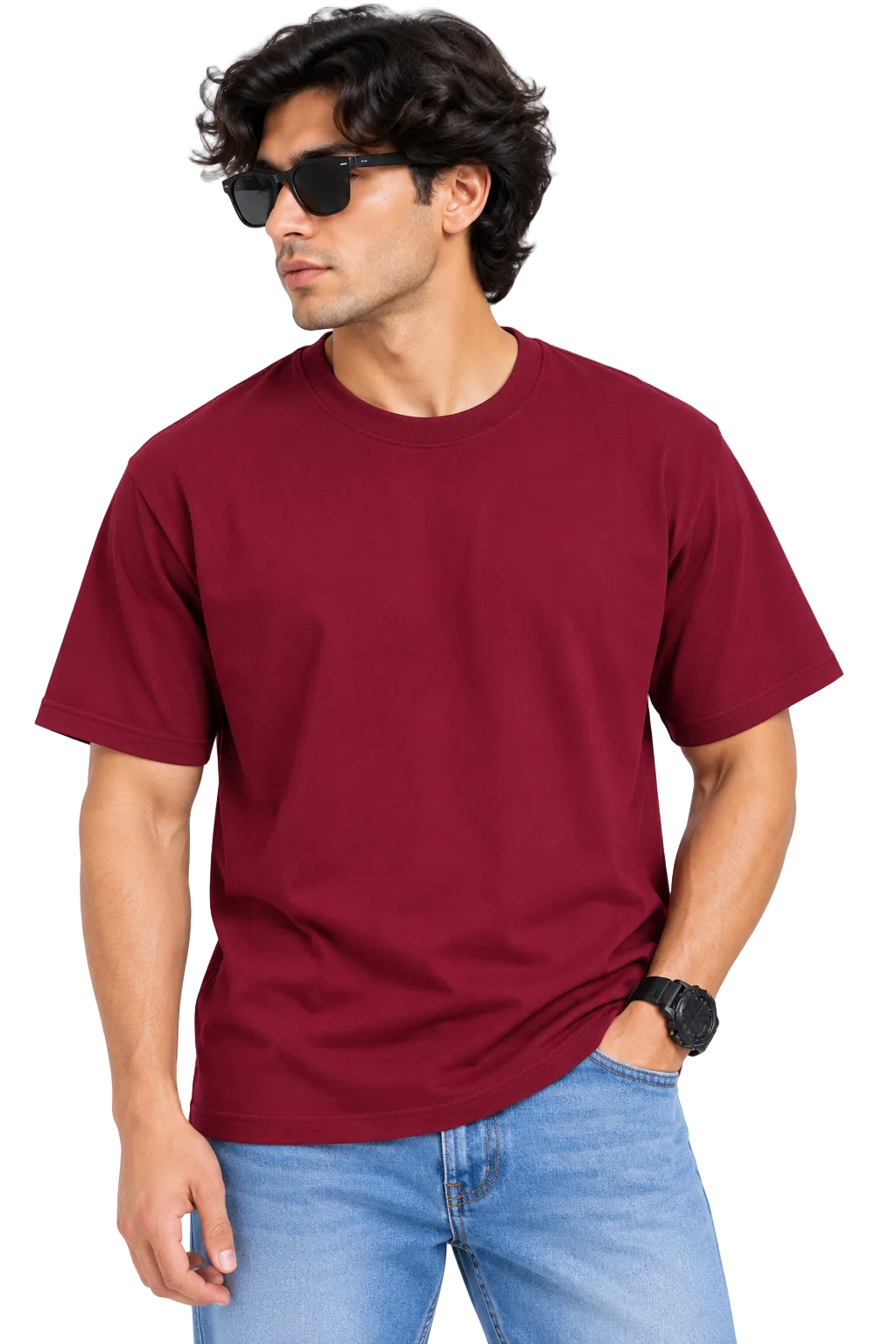 Men's Red Oversized 100% Cotton Solid T-Shirt