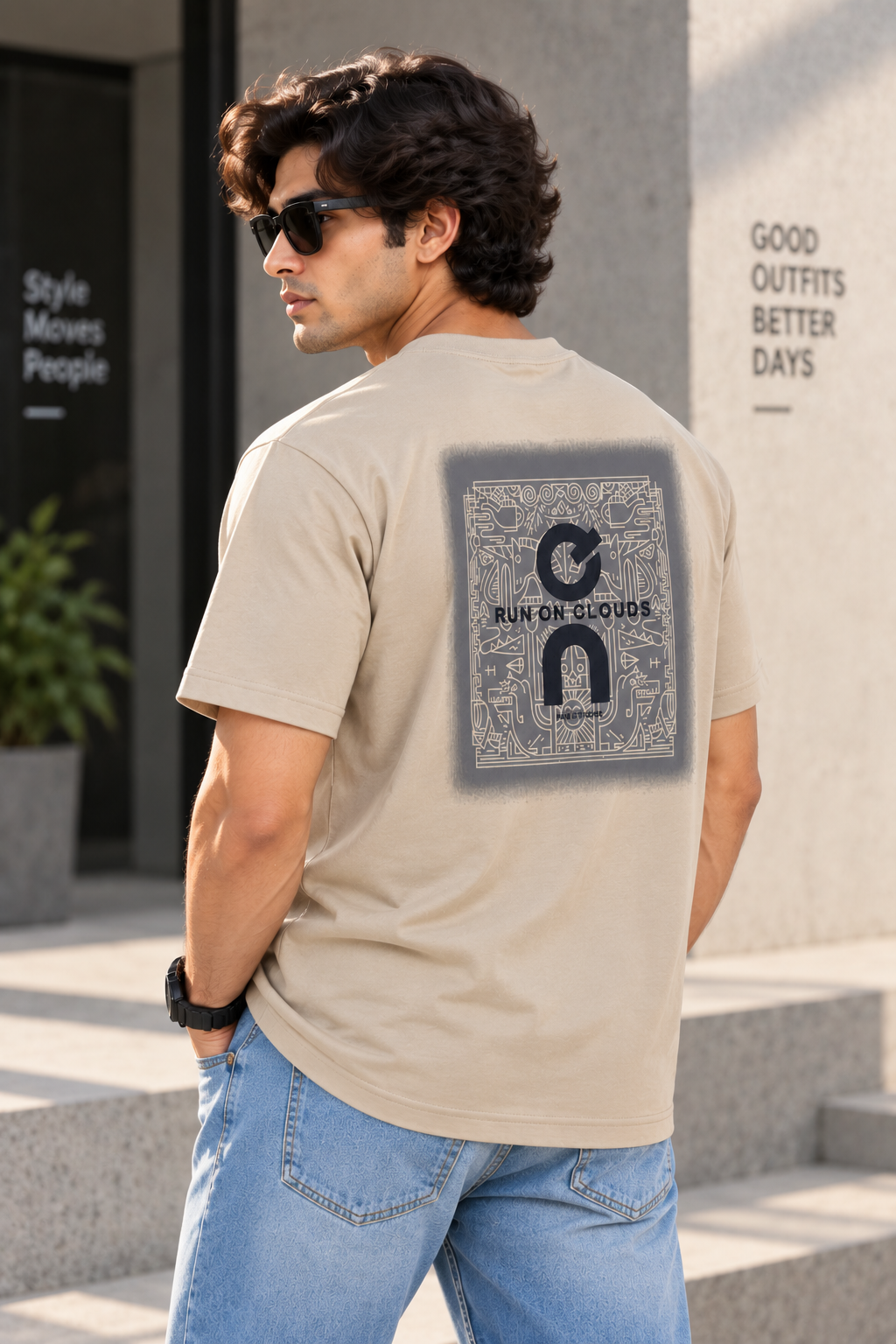 Run On Clouds Graphic T-Shirt – Beige