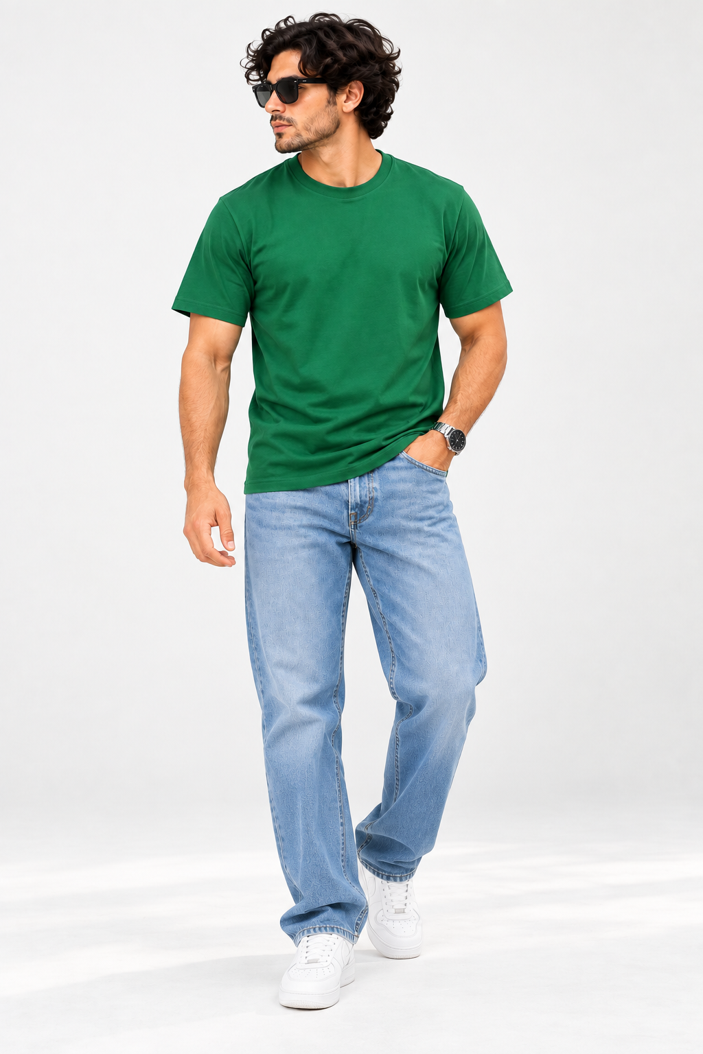 Men's Dark Green Oversized 100% Cotton Solid T-Shirt