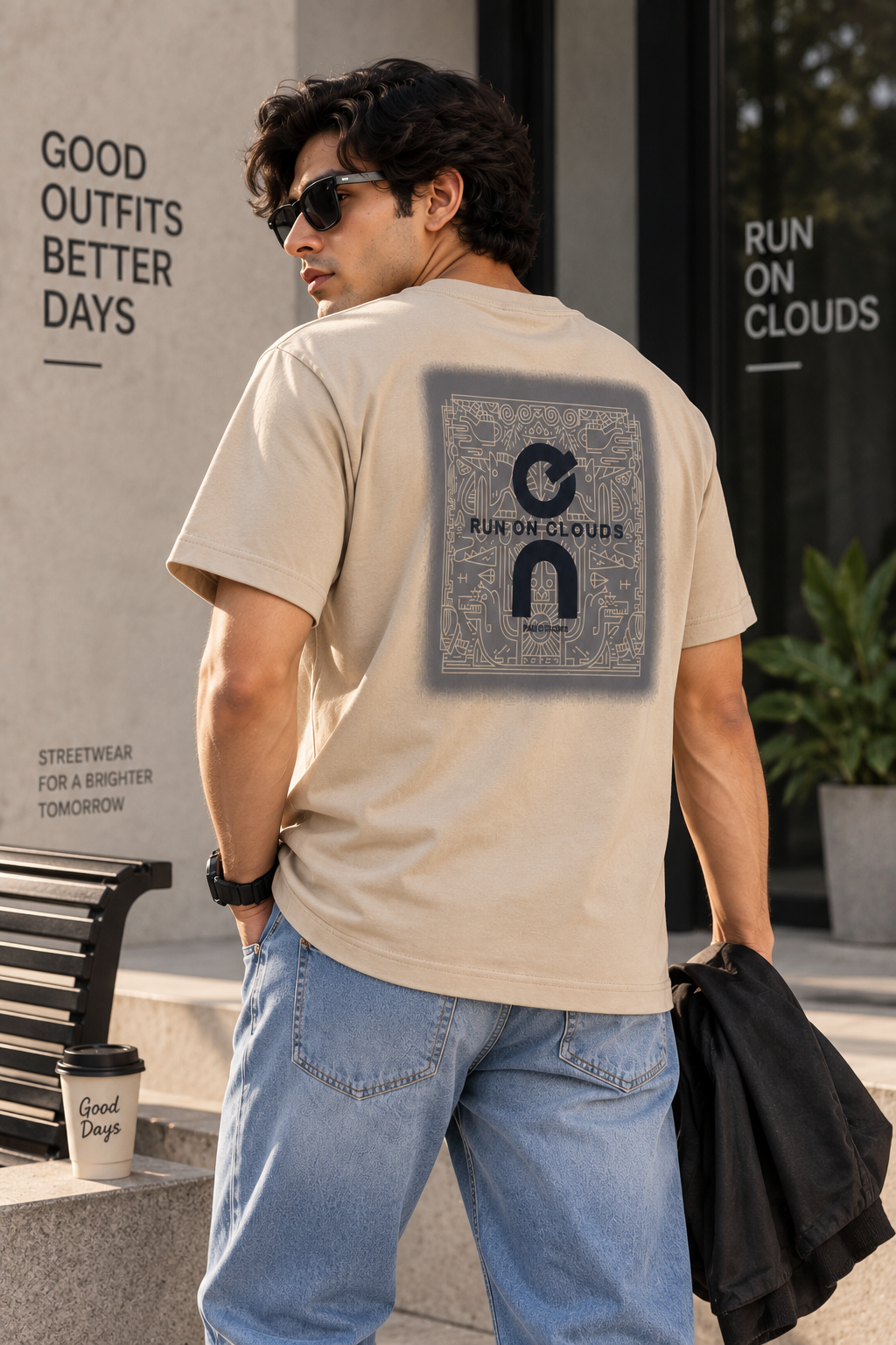 Run On Clouds Graphic T-Shirt – Beige