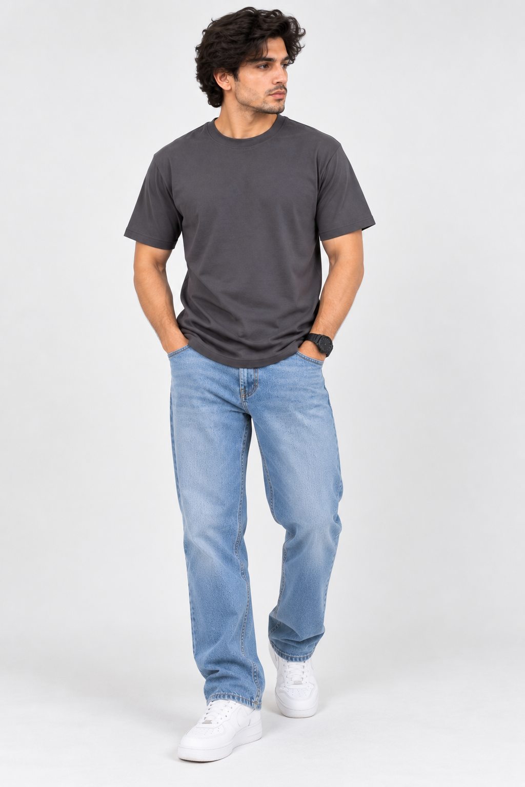 Men's Dark Grey Oversized 100% Cotton Solid T-Shirt