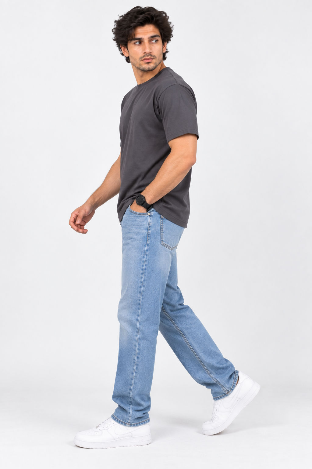 Men's Dark Grey Oversized 100% Cotton Solid T-Shirt