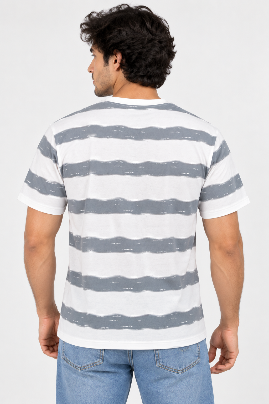 HILLDORF white grey striped t-shirt back view