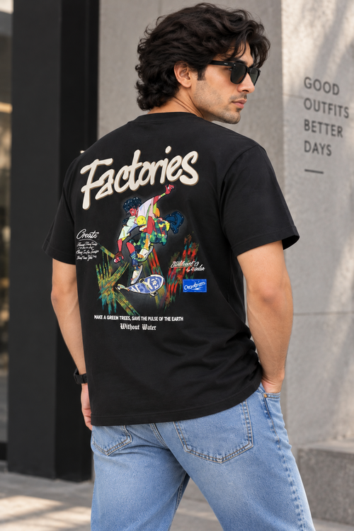 HILLDORF men's black graphic T-shirt back streetwear look