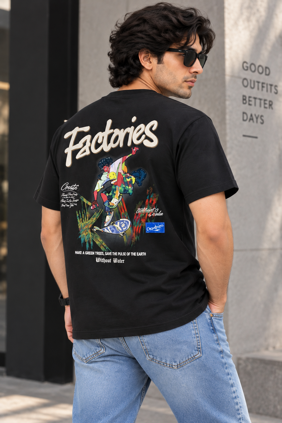 HILLDORF men's black graphic T-shirt back streetwear look