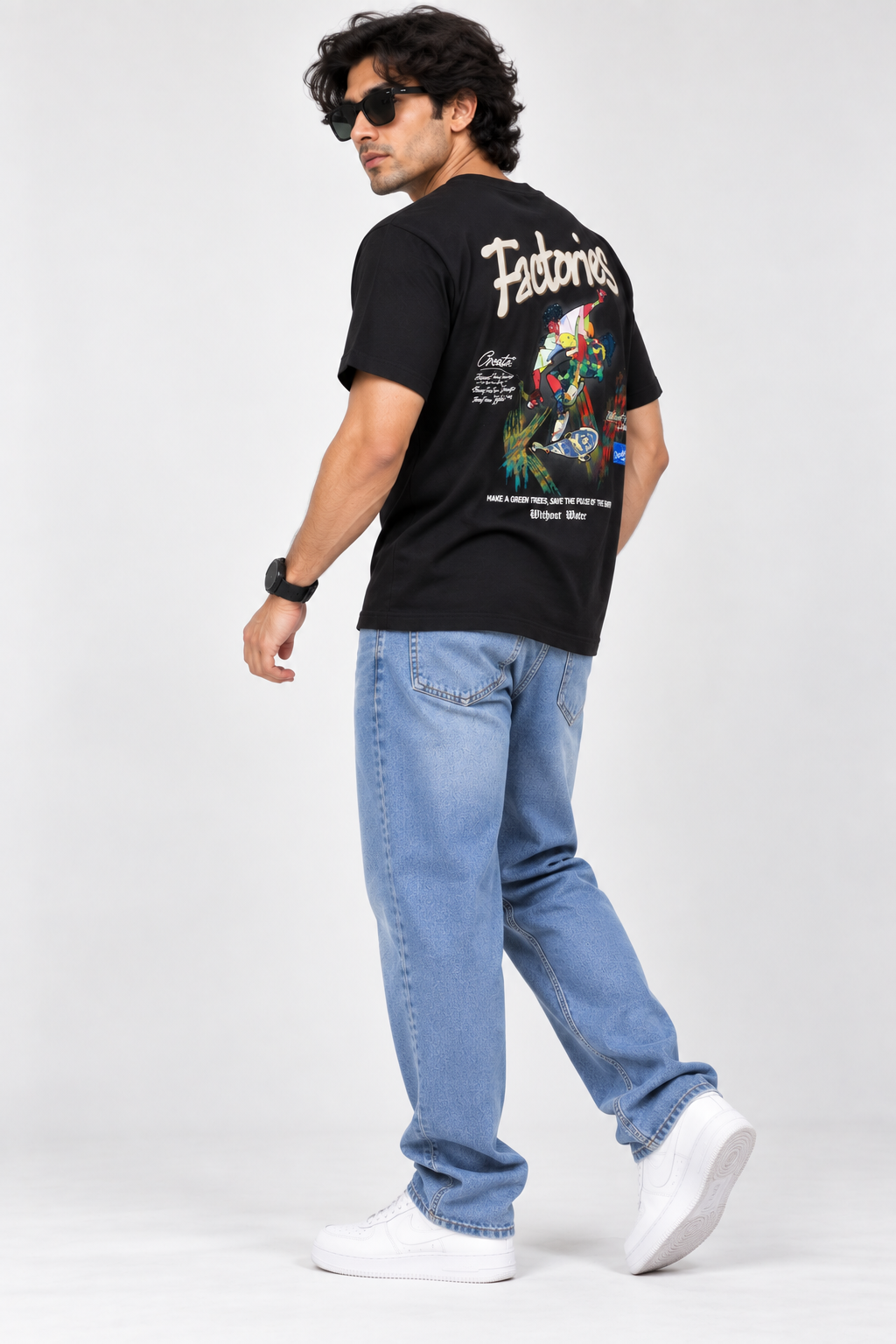 HILLDORF men's black graphic printed T-shirt back lifestyle