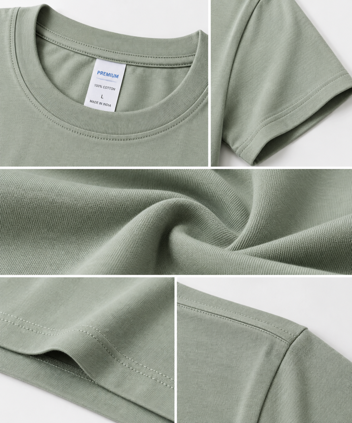 HILLDORF olive green cotton t-shirt fabric and stitching detail