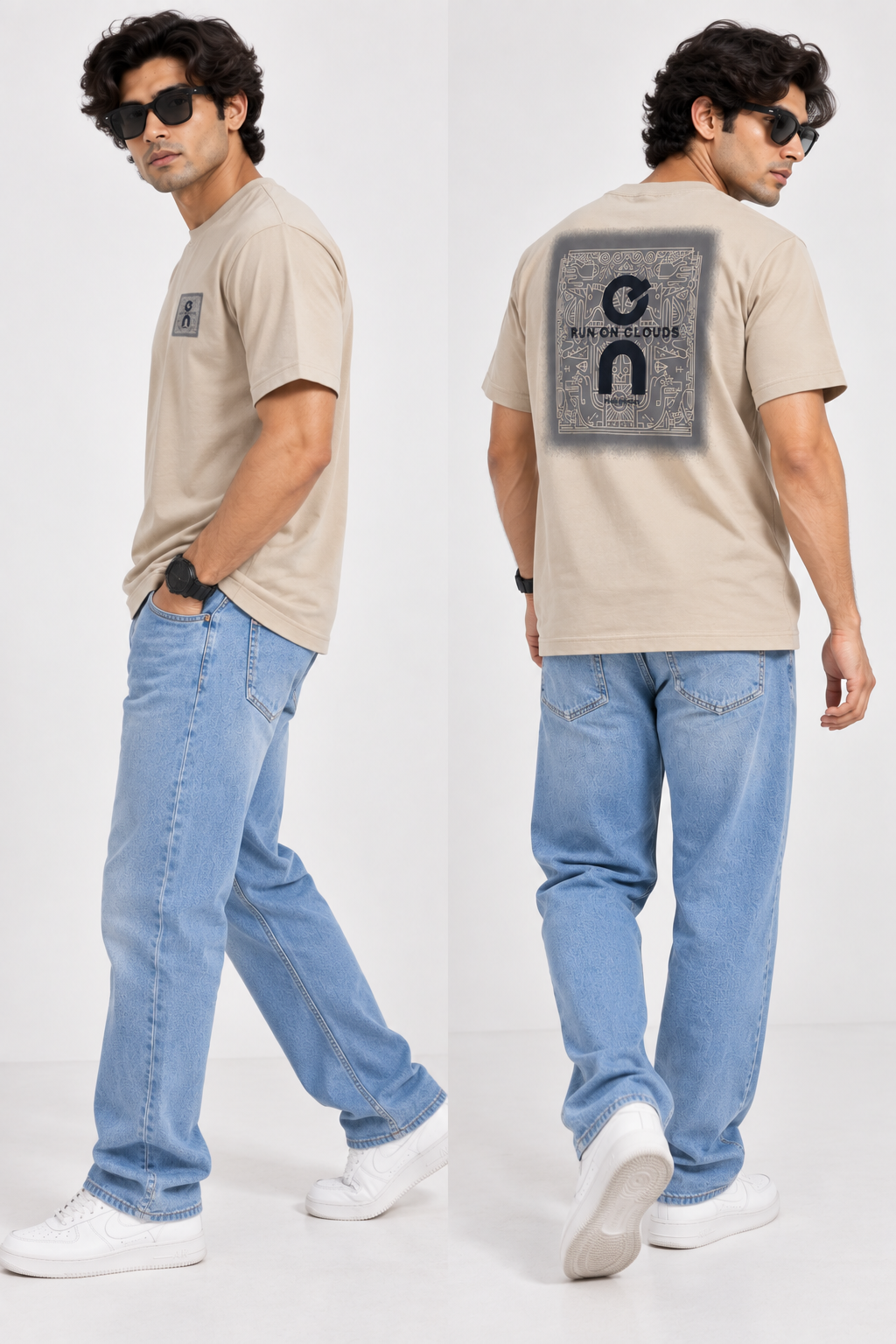 Run On Clouds Graphic T-Shirt – Beige