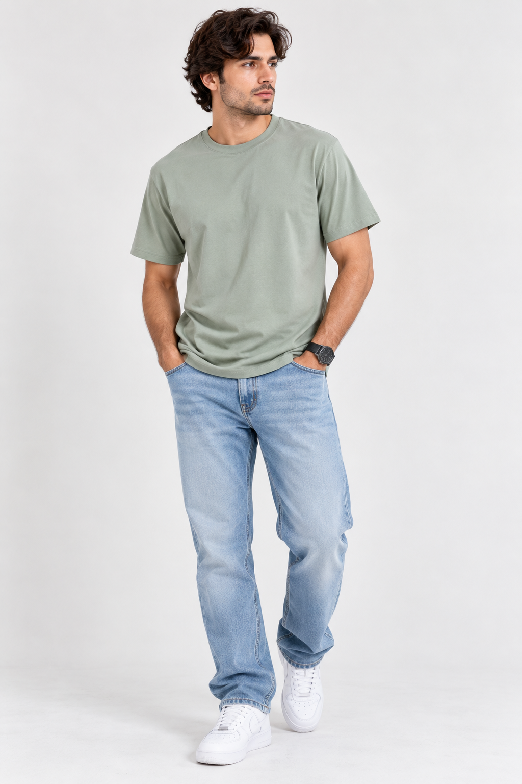 HILLDORF olive green plain t-shirt full body
