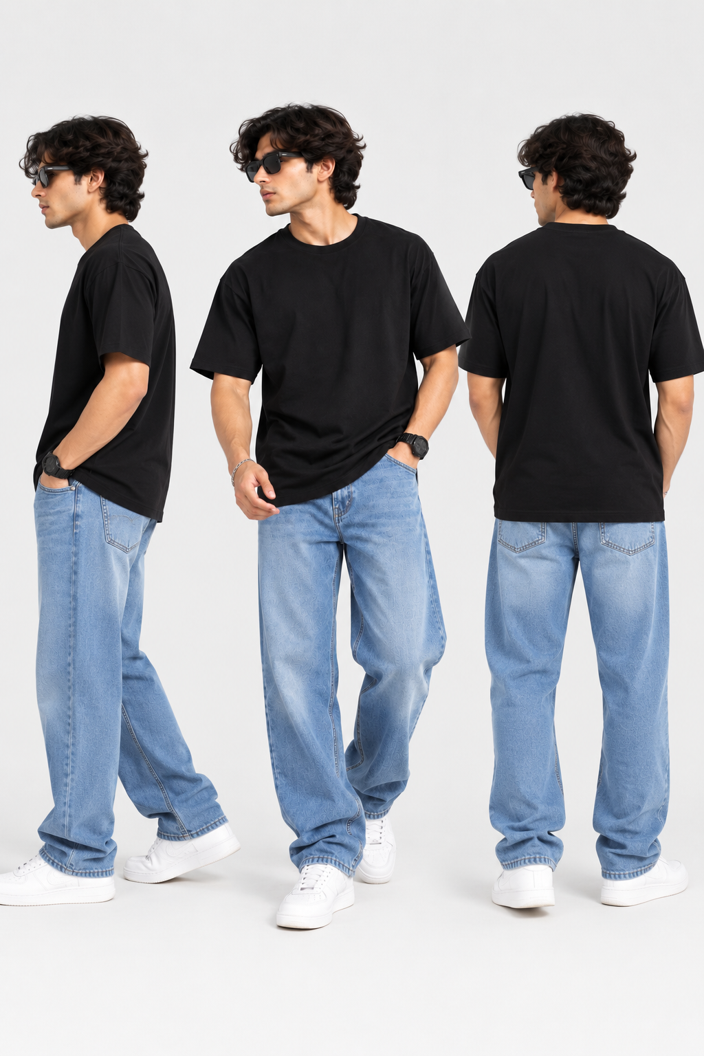 HILLDORF black plain T-shirt front back side views