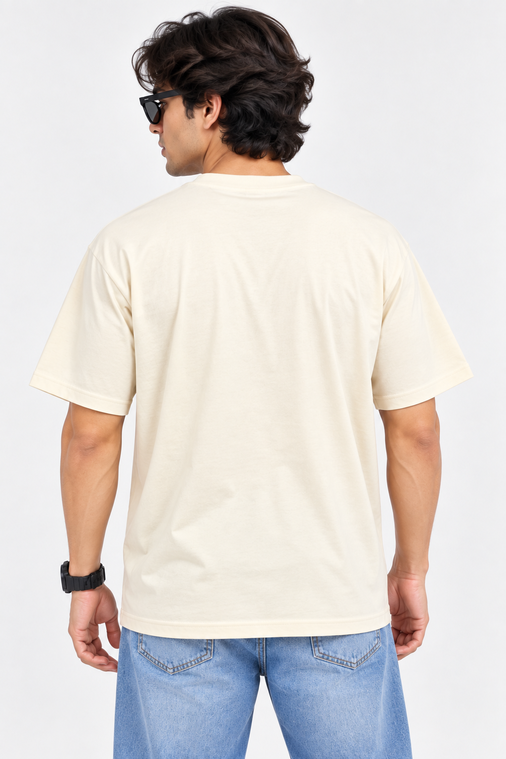 HILLDORF men's cream plain t-shirt back view