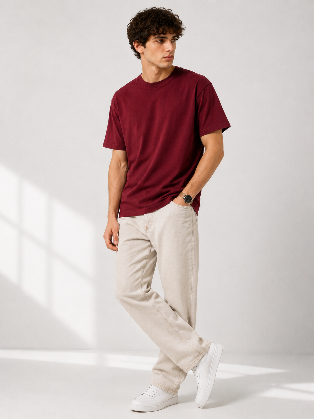 Men's Red Oversized 100% Cotton Solid T-Shirt