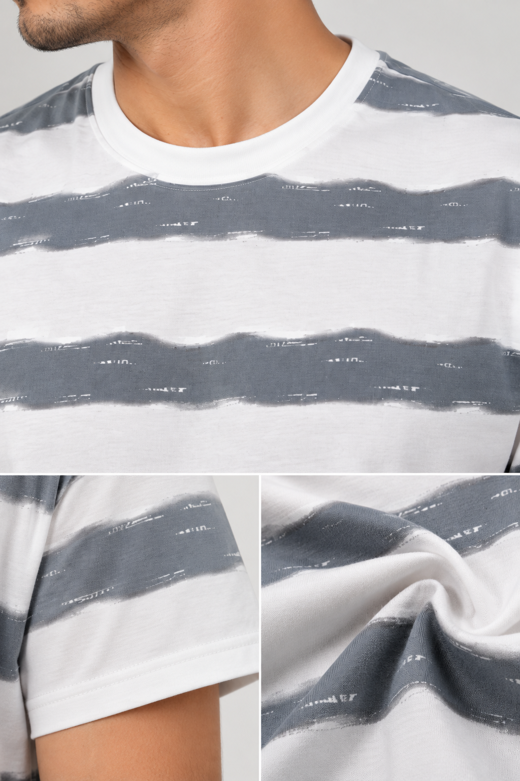 HILLDORF white grey striped t-shirt fabric and stitching detail