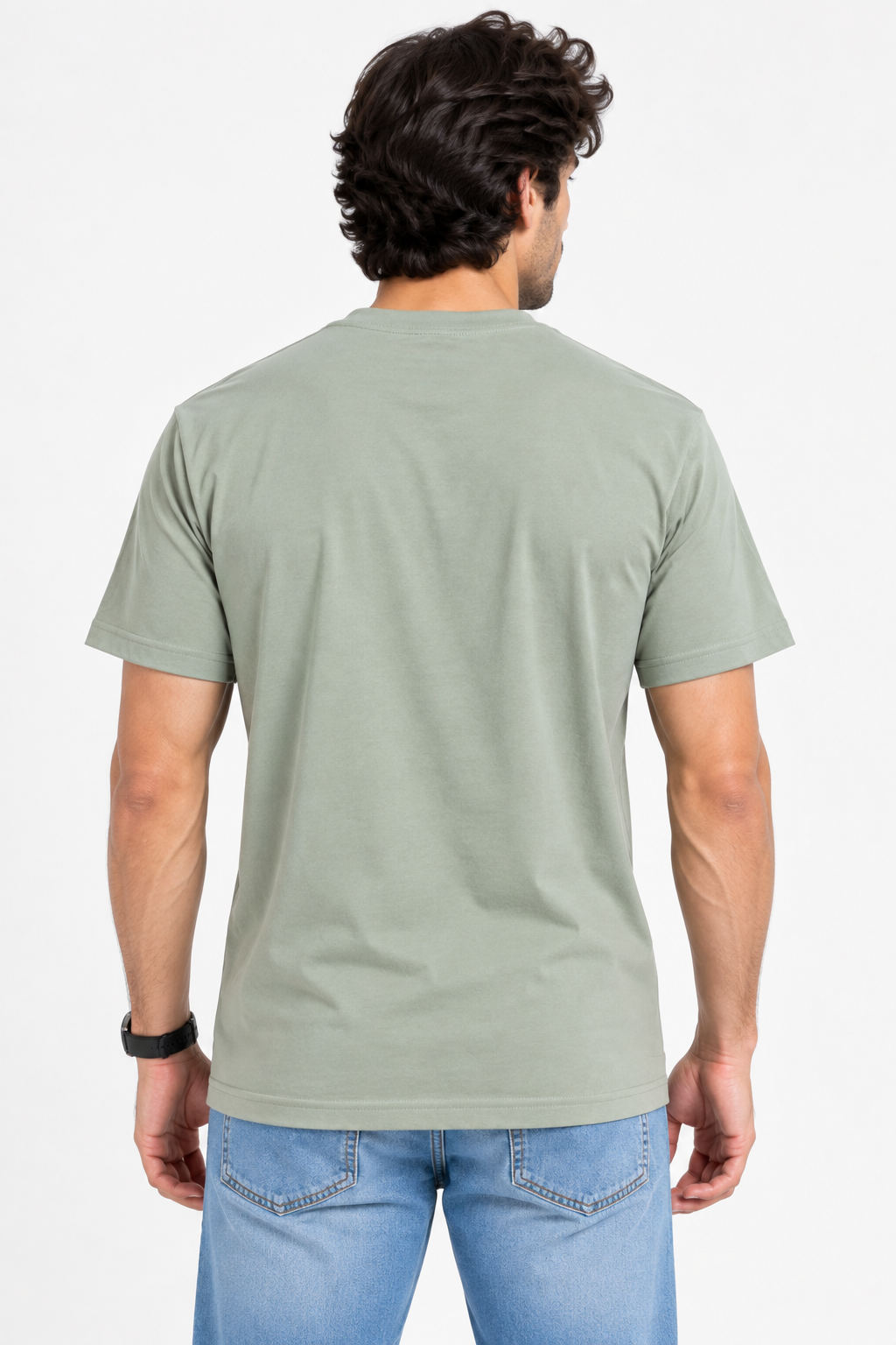HILLDORF olive green plain t-shirt back view