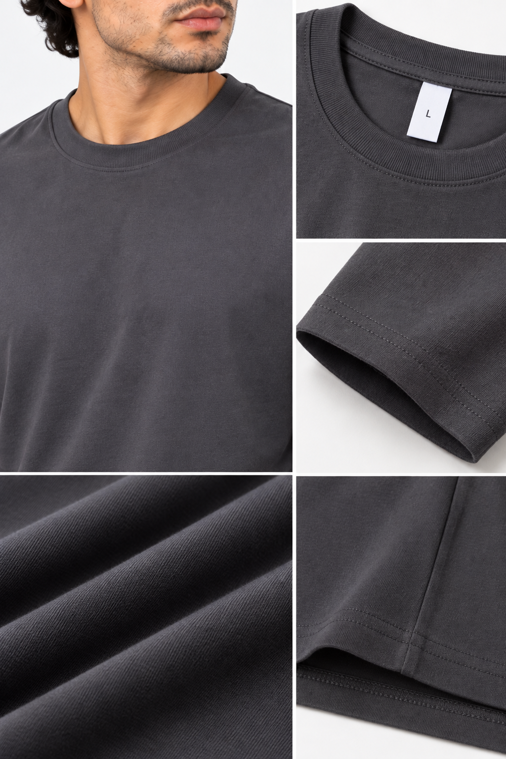 Men's Dark Grey Oversized 100% Cotton Solid T-Shirt