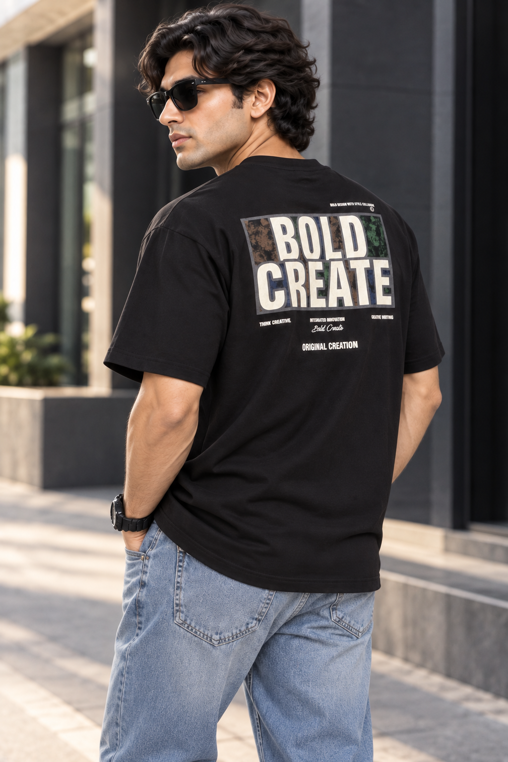 HILLDORF Men's Black Loose Fit Printed T-Shirt – Back Print