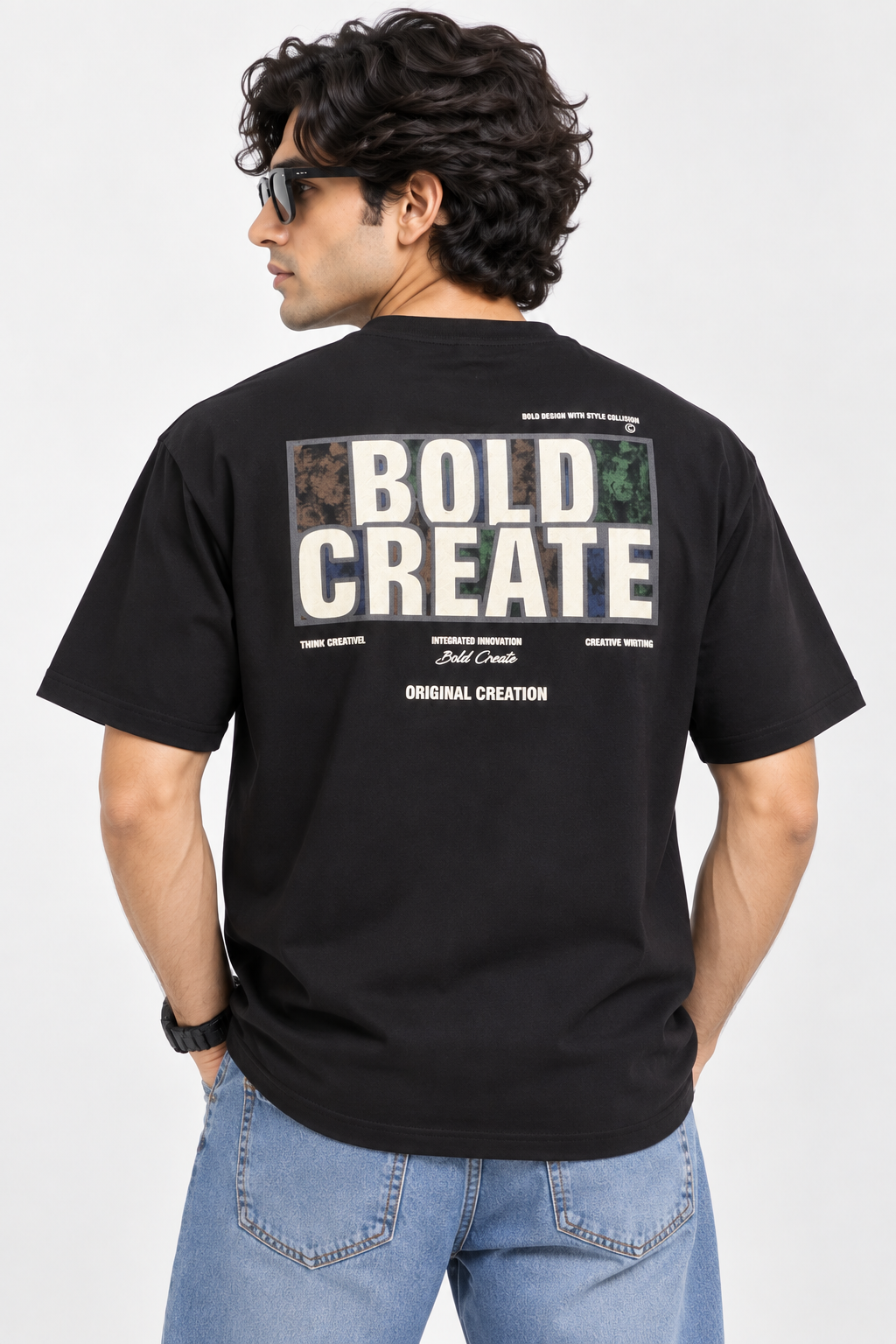 HILLDORF Men's Black Loose Fit Printed T-Shirt – Back Print