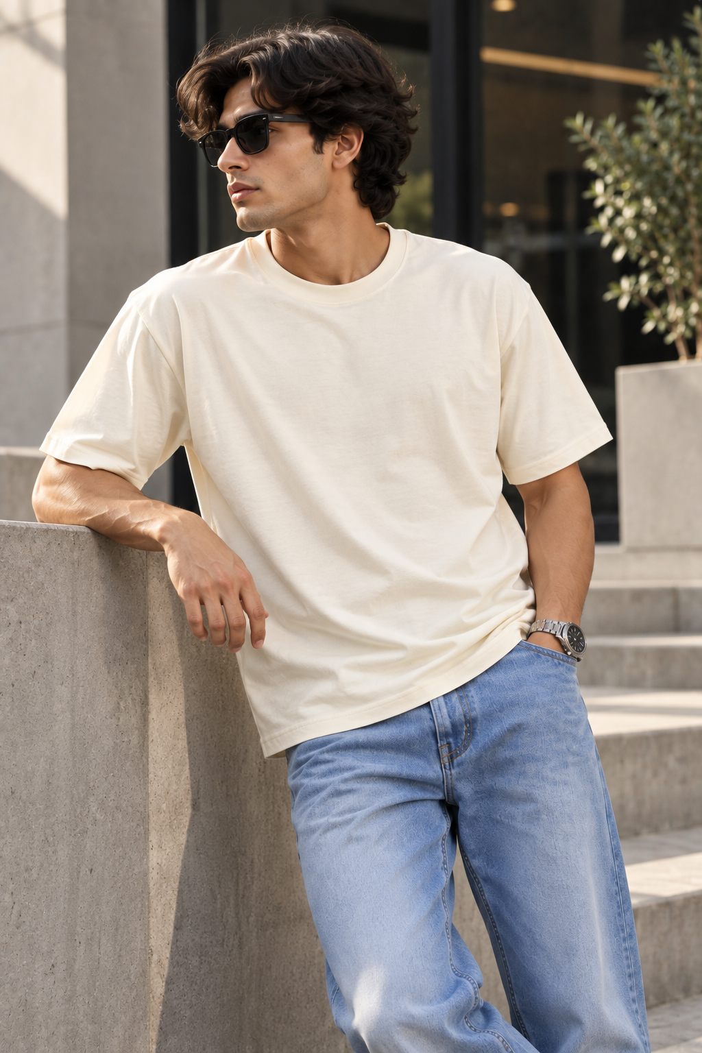 HILLDORF men's cream t-shirt outdoor lifestyle