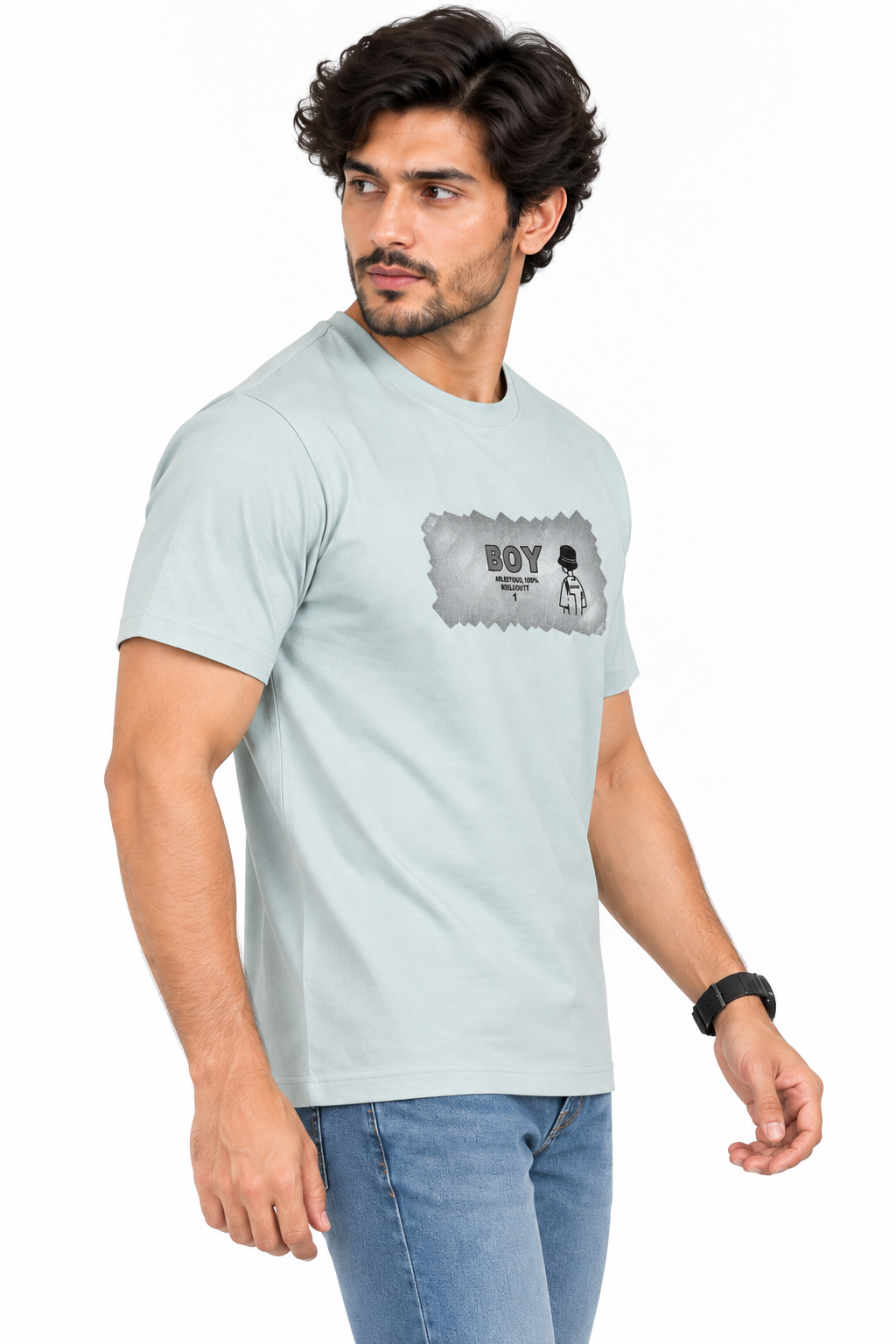 HILLDORF Tint Blue graphic T-shirt front three-quarter view