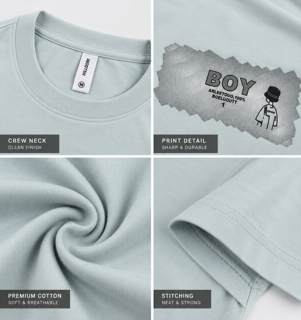 HILLDORF Tint Blue T-shirt fabric collar print and stitching details