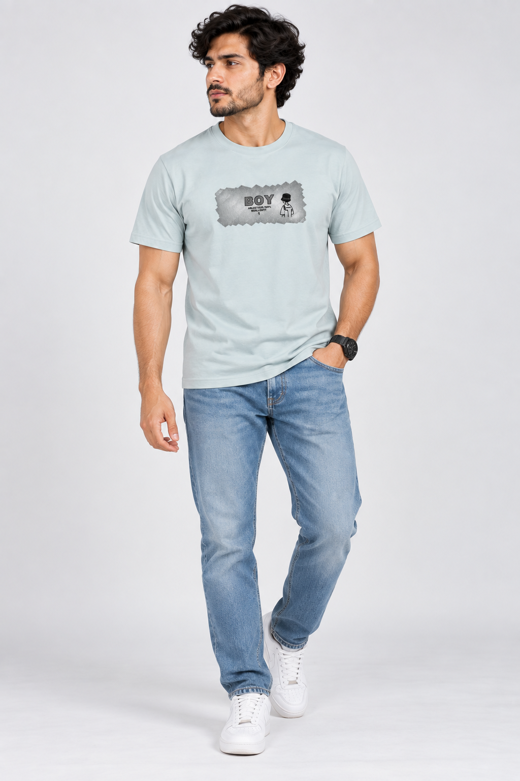 HILLDORF Tint Blue graphic T-shirt full body view