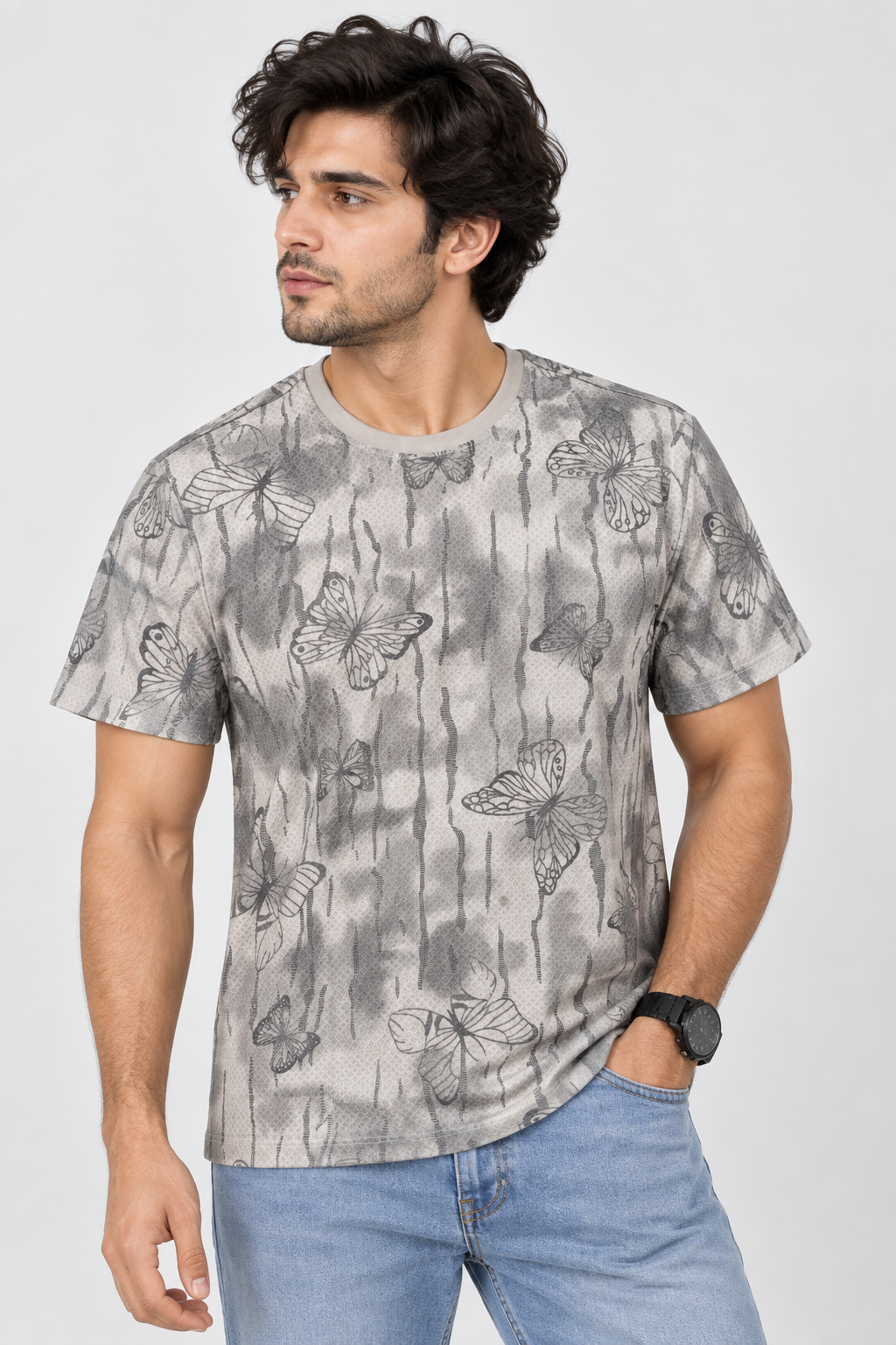 HILLDORF grey butterfly print t-shirt front model